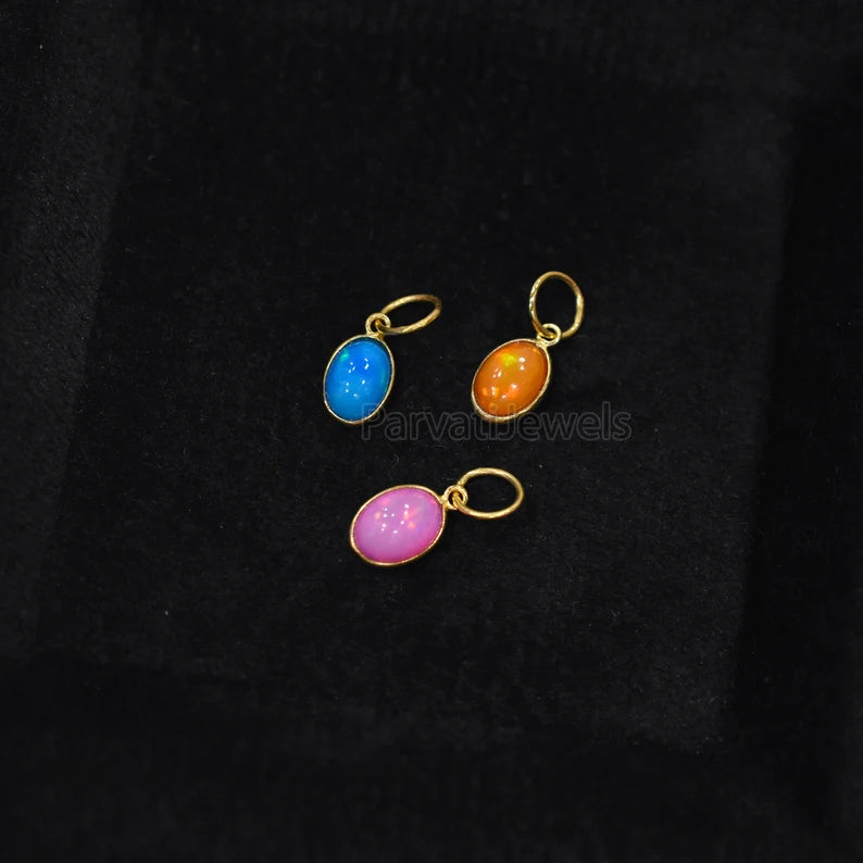 NEW POP COLLECTION Multi Color Fire Opal 18K Solid Gold Charm, Mexican Fire Opal Gold Charm, 18K Gold Fire Pink Opal Charm, Charm Pendant