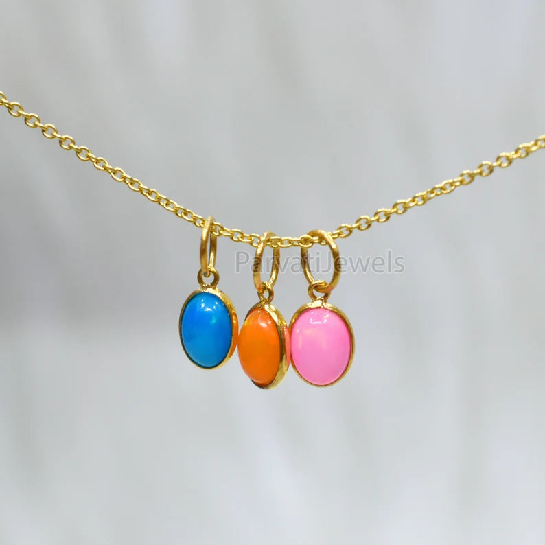 NEW POP COLLECTION Multi Color Fire Opal 18K Solid Gold Charm, Mexican Fire Opal Gold Charm, 18K Gold Fire Pink Opal Charm, Charm Pendant