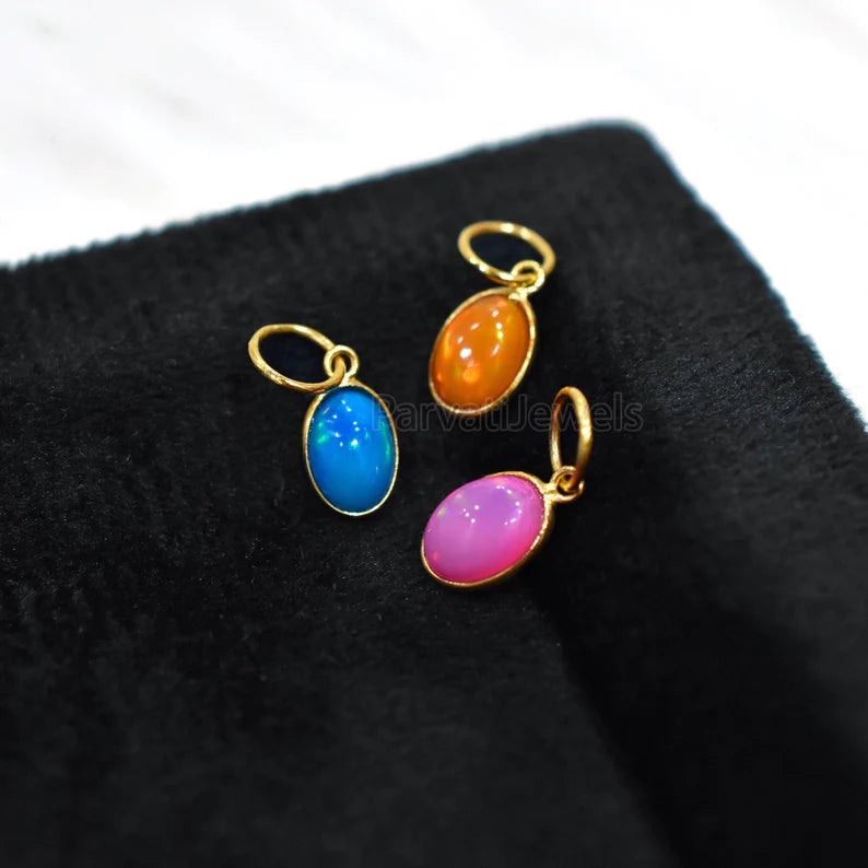 NEW POP COLLECTION Multi Color Fire Opal 18K Solid Gold Charm, Mexican Fire Opal Gold Charm, 18K Gold Fire Pink Opal Charm, Charm Pendant