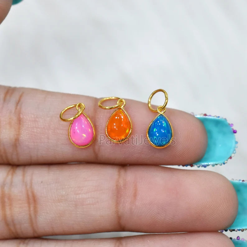 Unique Style Multi Color Fire Opal 18K Solid Gold Charm, 18K Gold Mexican Charm, 18K Gold Fire Pink Opal Charm Pendant, Charm Pendant, Christmas Gift Charm, Gift For Her Charm