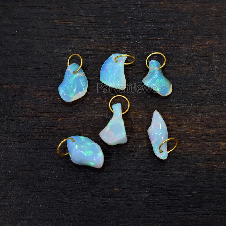 1 Pc Ethiopian Opal Smooth Rought Stone Charm 18K Solid Gold Charm, Opal Rought Charm, 18K Gold Charm, Charm Necklace, Opal Stone Gold Charm