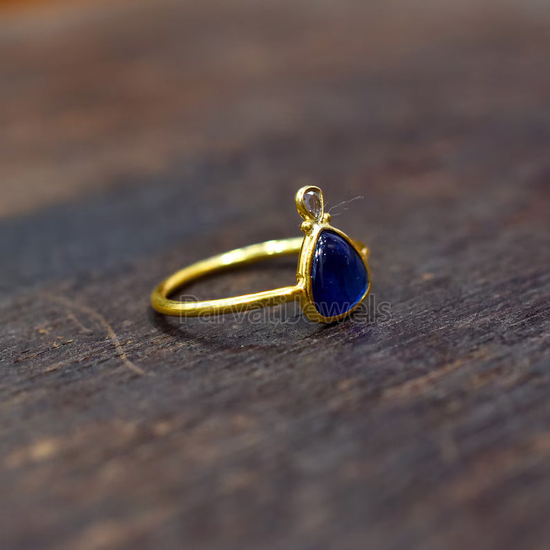 Natural Blue Sapphire With Diamond Gold Ring, 14K & 18k Sapphire Gold Ring, Diamond Gold Ring, Engagement ring, Handmade Ring, Gift for Her