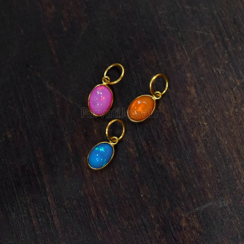 NEW POP COLLECTION Multi Color Fire Opal 18K Solid Gold Charm, Mexican Fire Opal Gold Charm, 18K Gold Fire Pink Opal Charm, Charm Pendant