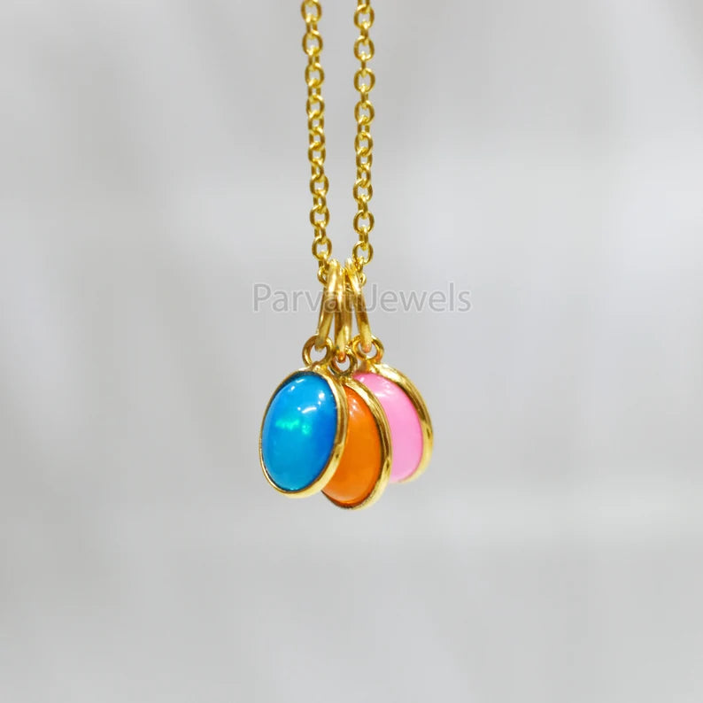 NEW POP COLLECTION Multi Color Fire Opal 18K Solid Gold Charm, Mexican Fire Opal Gold Charm, 18K Gold Fire Pink Opal Charm, Charm Pendant