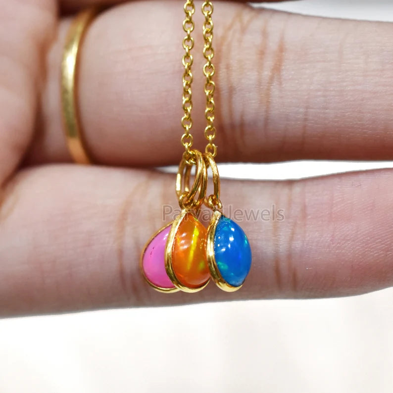 Unique Style Multi Color Fire Opal 18K Solid Gold Charm, 18K Gold Mexican Charm, 18K Gold Fire Pink Opal Charm Pendant, Charm Pendant, Christmas Gift Charm, Gift For Her Charm
