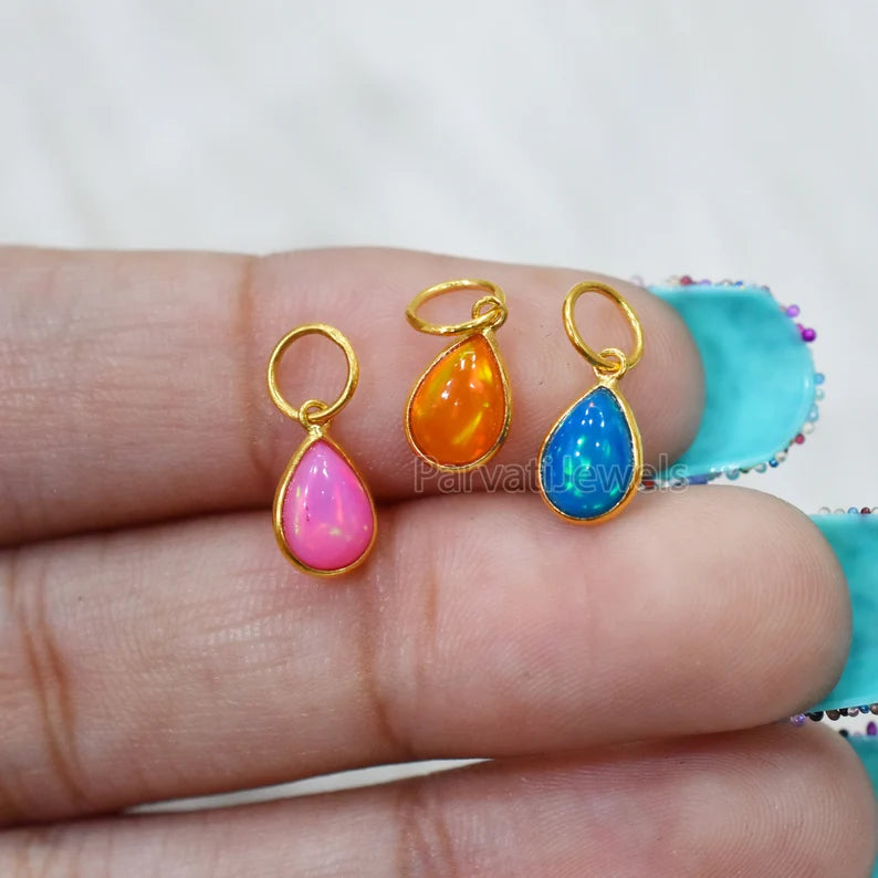 Unique Style Multi Color Fire Opal 18K Solid Gold Charm, 18K Gold Mexican Charm, 18K Gold Fire Pink Opal Charm Pendant, Charm Pendant, Christmas Gift Charm, Gift For Her Charm