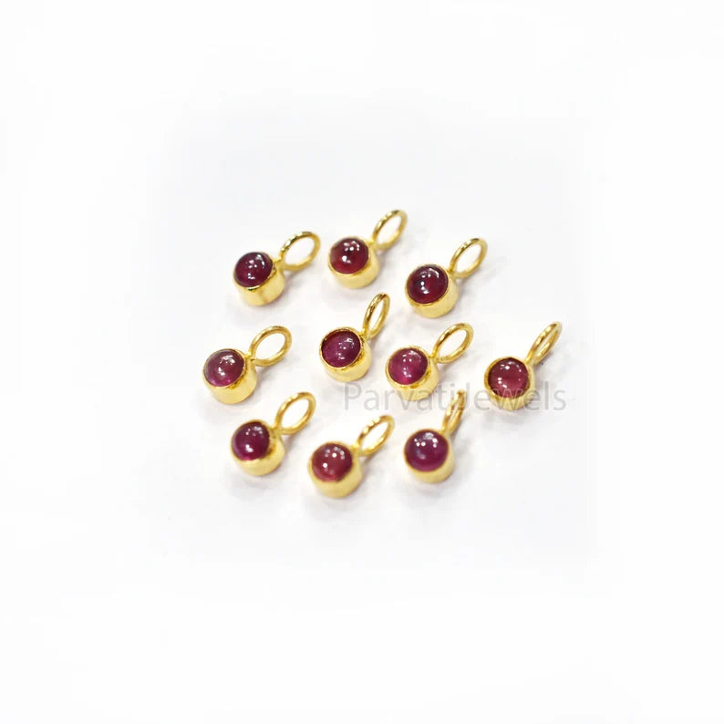 Natural Ruby Cabochon Gold Charm, Handmade 18k Solid Gold Charm, Ruby Gold Charm Pendant, 18K Gold Charm, Minimalist Charm For Gifting