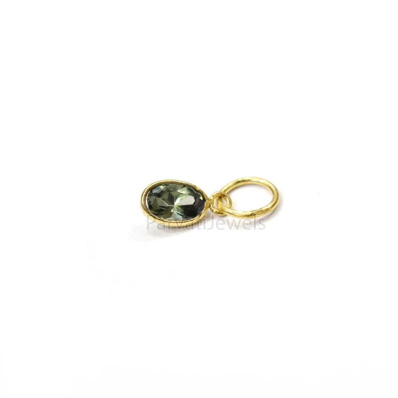 Sapphire Charm, 18k Solid Charm, Natural Green Sapphire Charm, Gold Charm, Charm Pendant, Charm Necklace, Handmade Gold Charm