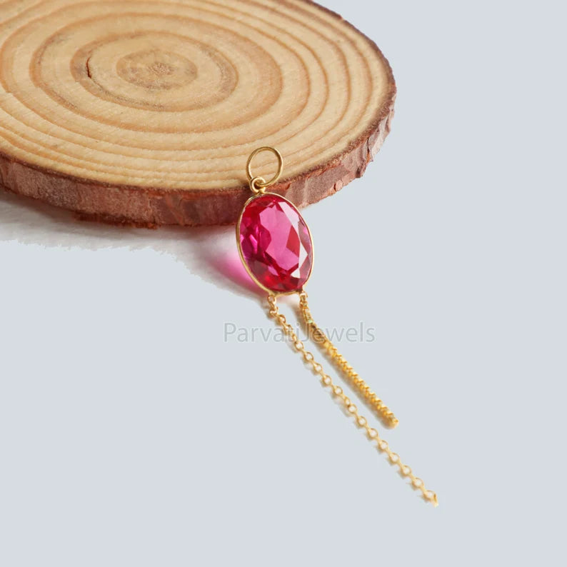 Lab-Created Ruby Charm With Tassel, 18k Solid Gold Charm, Lab-Created Ruby Charm, Gold Charm, Faceted Ruby Charm, Gift For Her