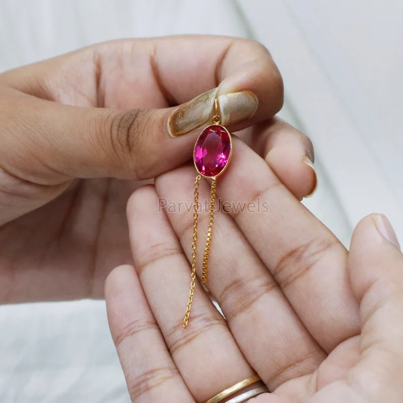 Lab-Created Ruby Charm With Tassel, 18k Solid Gold Charm, Lab-Created Ruby Charm, Gold Charm, Faceted Ruby Charm, Gift For Her