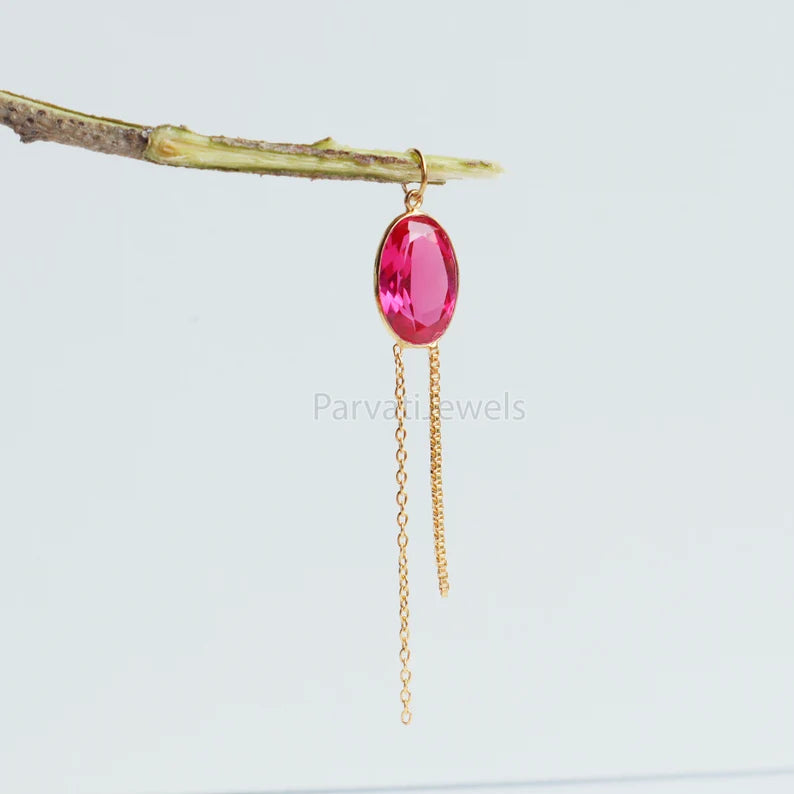 Lab-Created Ruby Charm With Tassel, 18k Solid Gold Charm, Lab-Created Ruby Charm, Gold Charm, Faceted Ruby Charm, Gift For Her