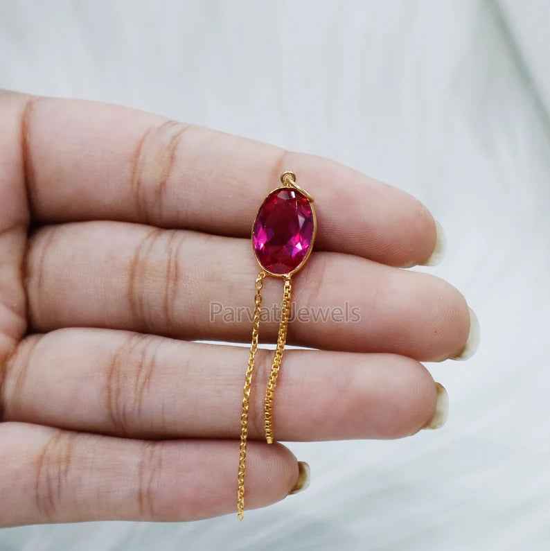 Lab-Created Ruby Charm With Tassel, 18k Solid Gold Charm, Lab-Created Ruby Charm, Gold Charm, Faceted Ruby Charm, Gift For Her
