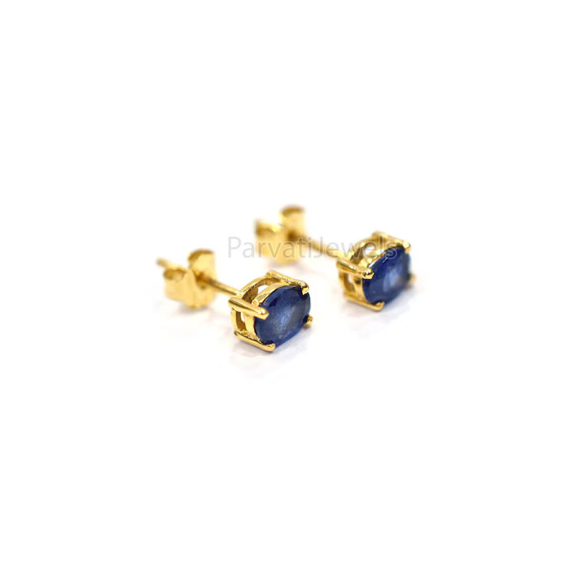 Natural Blue Sapphire Gemstone 18k Solid Gold Stud Earrings, 18k Solid Gold Earrings, Blue Sapphire Stud Earrings, September Birthstone
