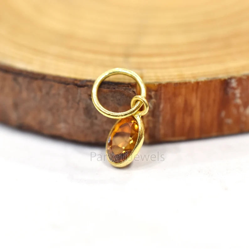 18k Solid Gold Charm, Natural Yellow Sapphire Charm, Gold Charm, Charm Pendant, Charm Necklace, Handmade Gold Charm For Gifting