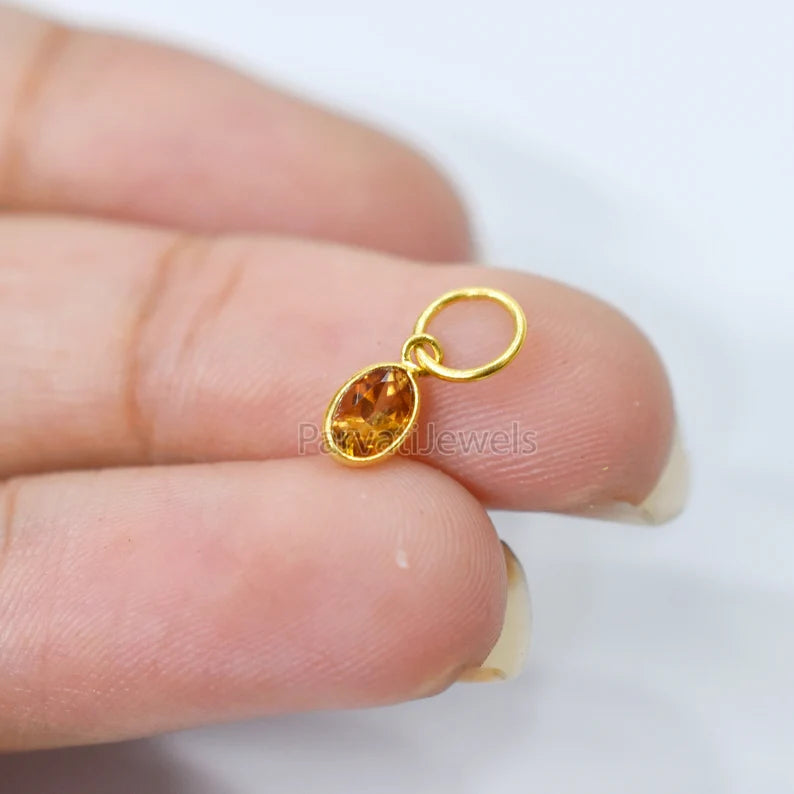 18k Solid Gold Charm, Natural Yellow Sapphire Charm, Gold Charm, Charm Pendant, Charm Necklace, Handmade Gold Charm For Gifting