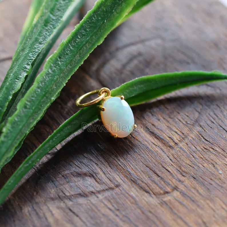 Natural Ethiopian Opal Charm, 18k Solid Gold Charm, Opal Charm, Gold Charm, Charm Necklace, Charm Pendant, Handmade Gold Charm, Opal Gold Charms