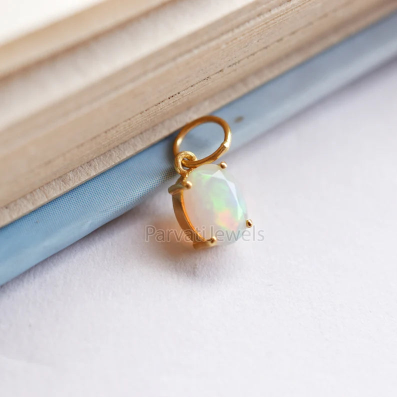 Natural Ethiopian Opal Charm, 18k Solid Gold Charm, Opal Charm, Gold Charm, Charm Necklace, Charm Pendant, Handmade Gold Charm, Opal Gold Charms