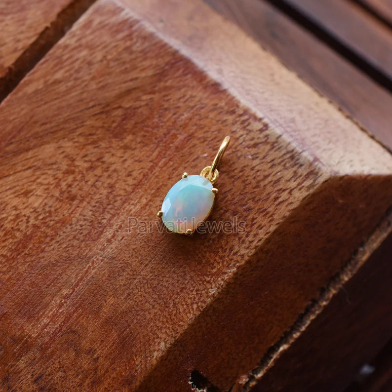 Natural Ethiopian Opal Charm, 18k Solid Gold Charm, Opal Charm, Gold Charm, Charm Necklace, Charm Pendant, Handmade Gold Charm, Opal Gold Charms