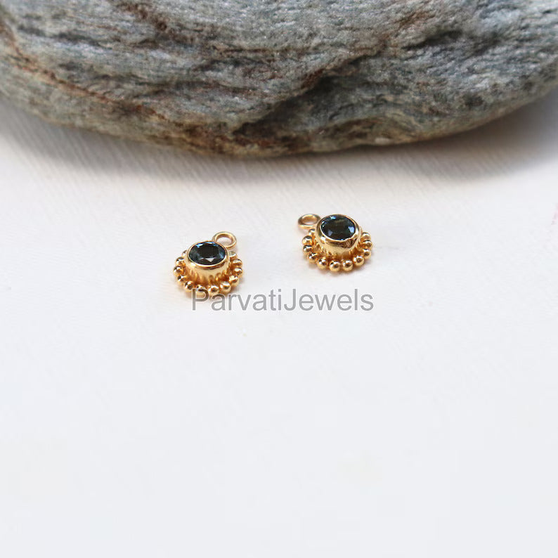 Beautiful Solid Gold Filigree Earrings, Handmade Gold Filigree Earrings, Blue Topaz Earrings, Green Tourmaline Earrings, Gift For Her