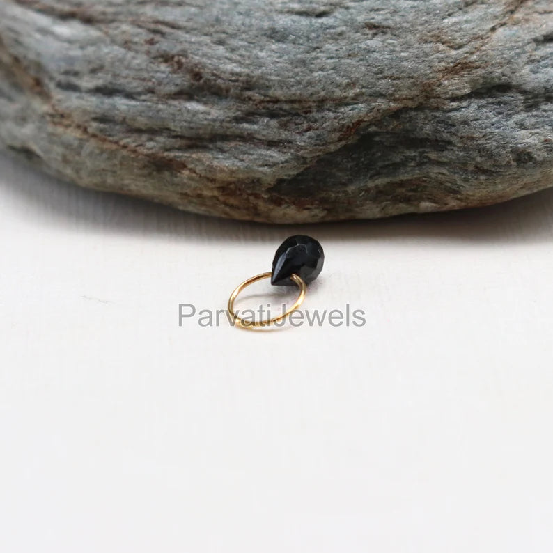 Black Spinel Charm, 18k Solid Gold Charm, Natural Black Spinel Charm, Gold Charm, Charm Pendant, Handmade Gold Charm