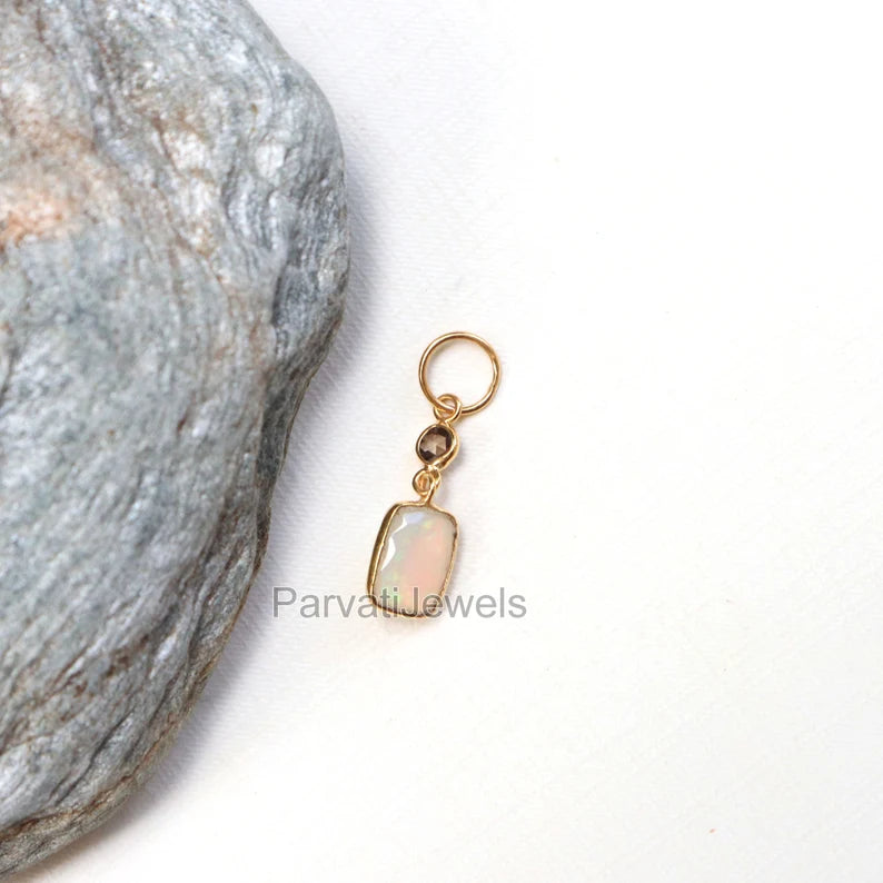 Natural Diamond and Opal Charm,18k Solid Gold Charm, Gold Charm, Charm Necklace, Charm Pendant, Handmade Gold Charm, Gold Charms