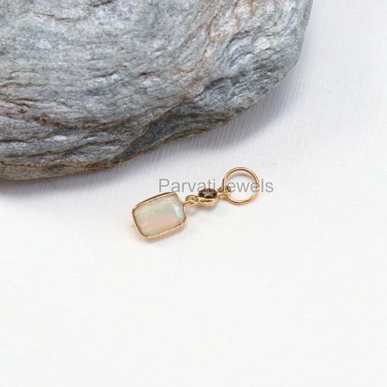 Natural Diamond and Opal Charm,18k Solid Gold Charm, Gold Charm, Charm Necklace, Charm Pendant, Handmade Gold Charm, Gold Charms