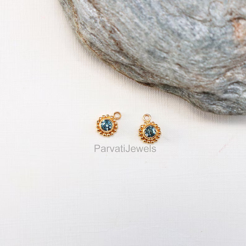 Beautiful Solid Gold Filigree Earrings, Handmade Gold Filigree Earrings, Blue Topaz Earrings, Green Tourmaline Earrings, Gift For Her