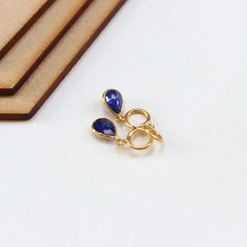 2 Stone Hanging Blue Sapphire Charm, 18k Solid Gold Charm, Natural Blue Sapphire Pendant, Charm Necklace, Natural Blue Sapphire Gold Charm