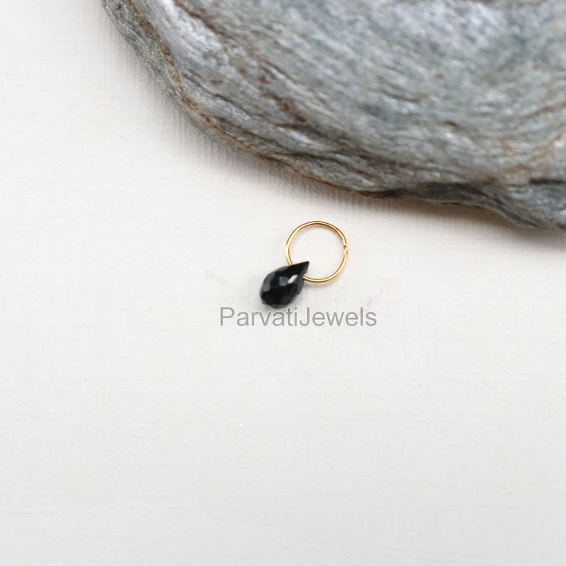 Black Spinel Charm, 18k Solid Gold Charm, Natural Black Spinel Charm, Gold Charm, Charm Pendant, Handmade Gold Charm