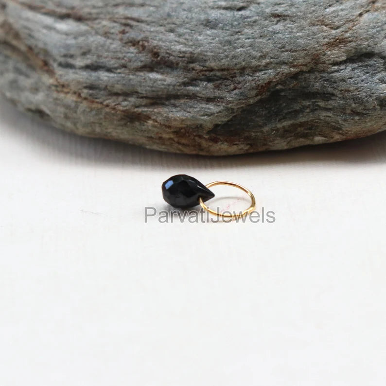 Black Spinel Charm, 18k Solid Gold Charm, Natural Black Spinel Charm, Gold Charm, Charm Pendant, Handmade Gold Charm