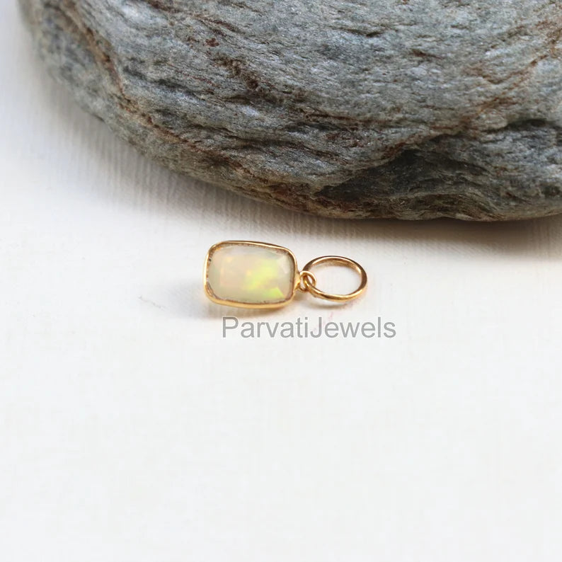 Natural Ethiopian Opal Charm, 18k Solid Gold Charm, Opal Charm, Gold Charm, Charm Necklace, Charm Pendant, Handmade Gold Charm, Gold Charms