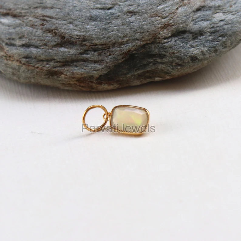 Natural Ethiopian Opal Charm, 18k Solid Gold Charm, Opal Charm, Gold Charm, Charm Necklace, Charm Pendant, Handmade Gold Charm, Gold Charms