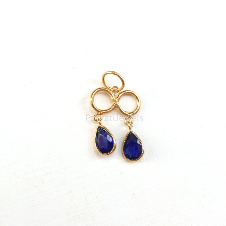 2 Stone Hanging Blue Sapphire Charm, 18k Solid Gold Charm, Natural Blue Sapphire Pendant, Charm Necklace, Natural Blue Sapphire Gold Charm