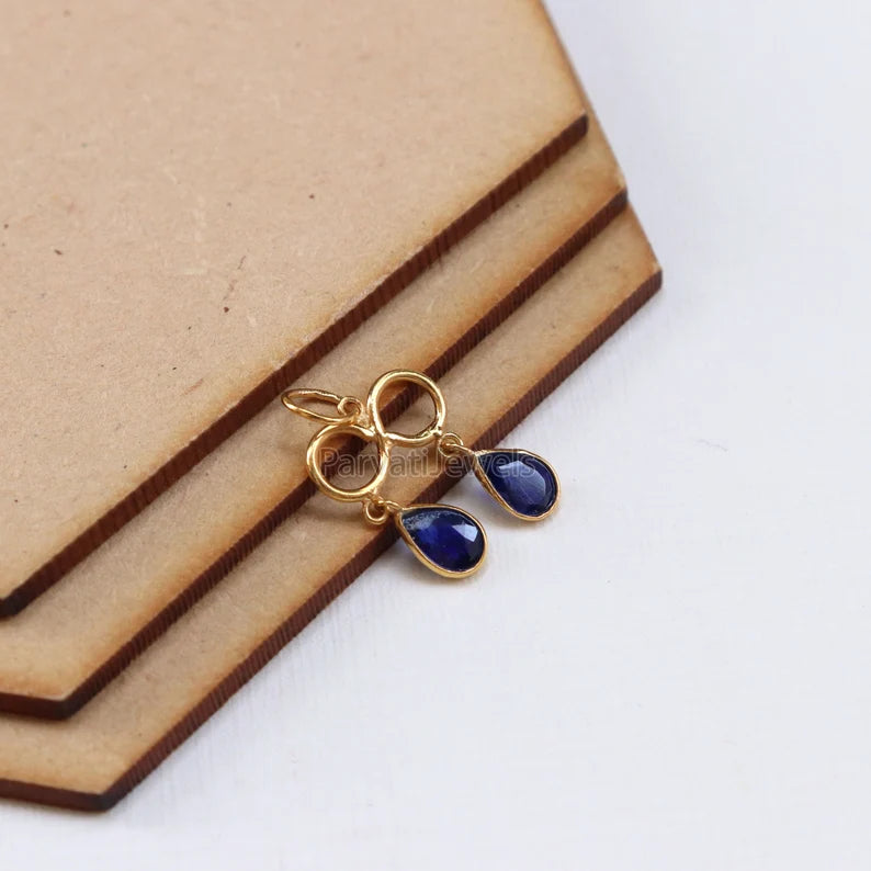 2 Stone Hanging Blue Sapphire Charm, 18k Solid Gold Charm, Natural Blue Sapphire Pendant, Charm Necklace, Natural Blue Sapphire Gold Charm