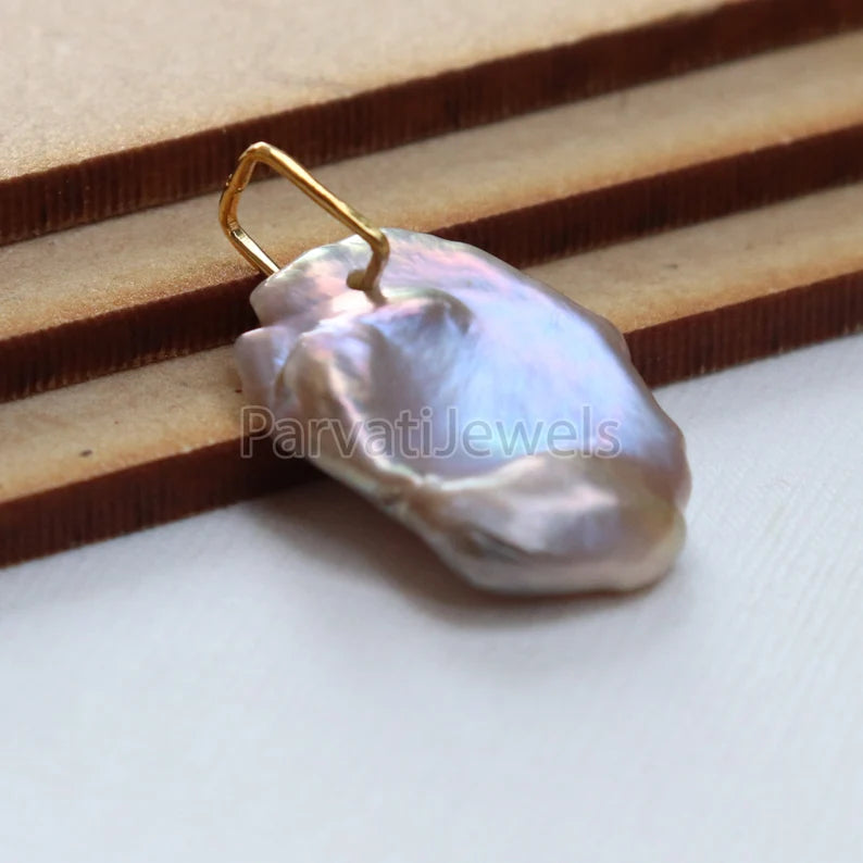 Biwa Pearl 18k Gold Charm, Grey Freshwater Pearl Gold Charm, Charm, Pearl Charm Necklace, Charm Pendant, Handmade Gold Charm, Gift For Her
