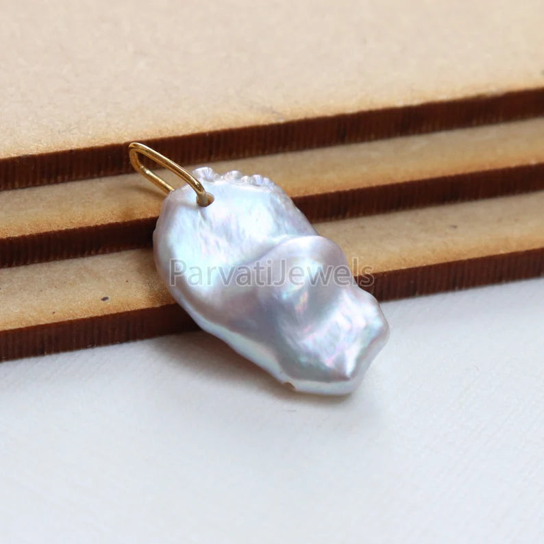 Biwa Pearl 18k Gold Charm, Grey Freshwater Pearl Gold Charm, Charm, Pearl Charm Necklace, Charm Pendant, Handmade Gold Charm, Gift For Her