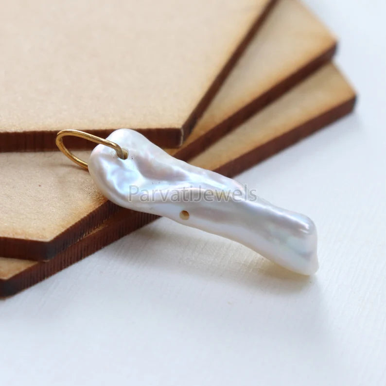 Biwa Pearl 18k Gold Charm, Grey Freshwater Pearl Gold Charm, Charm, Pearl Charm Necklace, Charm Pendant, Handmade Gold Charm, Gift For Her