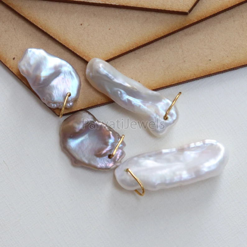 Biwa Pearl 18k Gold Charm, Grey Freshwater Pearl Gold Charm, Charm, Pearl Charm Necklace, Charm Pendant, Handmade Gold Charm, Gift For Her