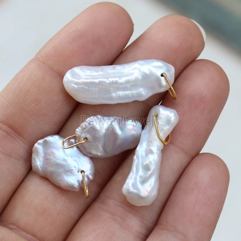 Biwa Pearl 18k Gold Charm, Grey Freshwater Pearl Gold Charm, Charm, Pearl Charm Necklace, Charm Pendant, Handmade Gold Charm, Gift For Her