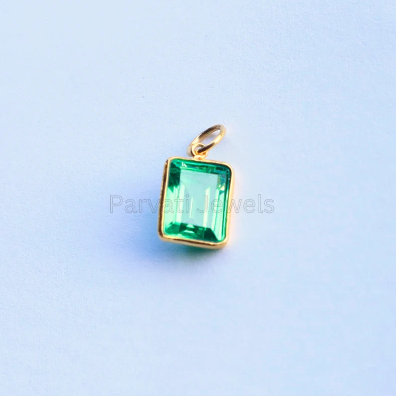 Beautiful Lab Created Peridot Charm, 18k Solid Gold Charm, Gold Peridot Charm, Gold Charm, Charm Necklace, Handmade Gold Charm, Gift for Her