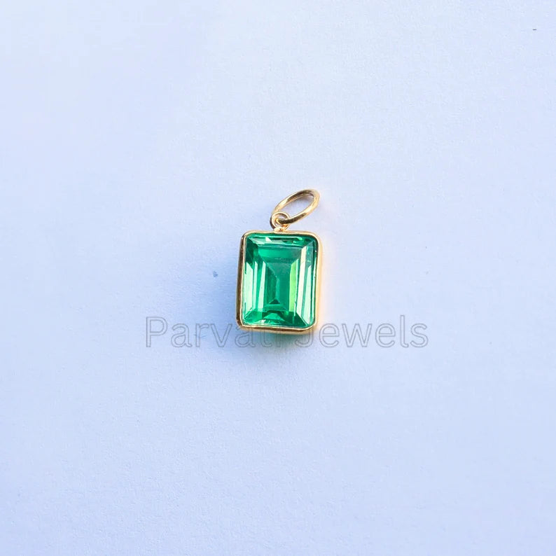 Beautiful Lab Created Peridot Charm, 18k Solid Gold Charm, Gold Peridot Charm, Gold Charm, Charm Necklace, Handmade Gold Charm, Gift for Her