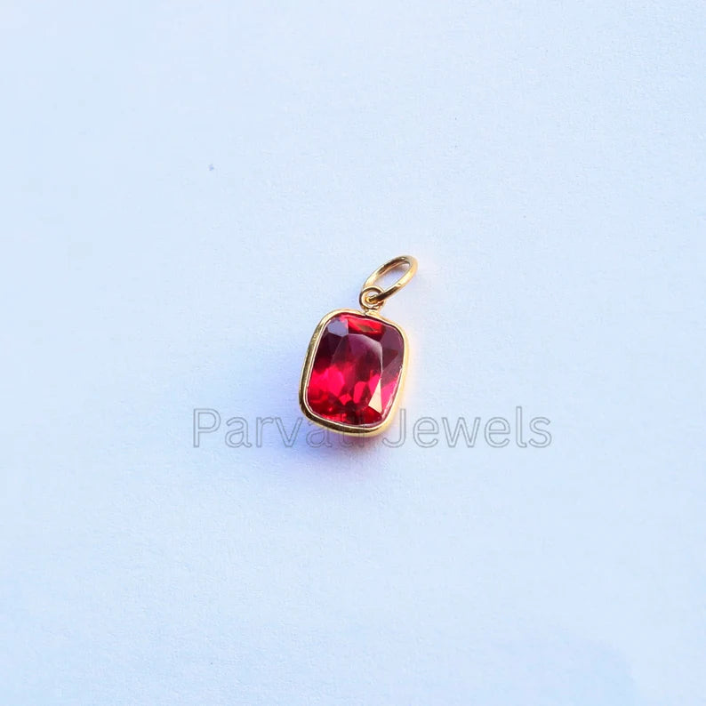 Elegant Lab-Created Ruby Charm, 18k Solid Gold Charm, Gold Ruby Charm, Gold Charm, Charm Necklace, Handmade Gold Charm, Gift for Her