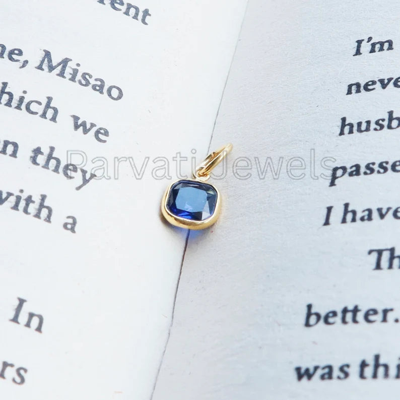 Exquisite Lab-Created Blue Sapphire Charm, 18k Solid Gold Charm, Gold Sapphire Charm, Gold Charm, Handmade Gold Charm, Gift for Her