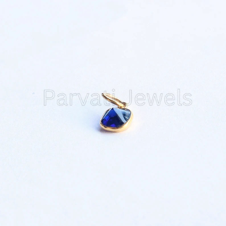 Exquisite Lab-Created Blue Sapphire Charm, 18k Solid Gold Charm, Gold Sapphire Charm, Gold Charm, Handmade Gold Charm, Gift for Her