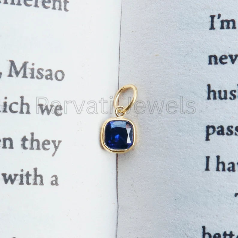 Exquisite Lab-Created Blue Sapphire Charm, 18k Solid Gold Charm, Gold Sapphire Charm, Gold Charm, Handmade Gold Charm, Gift for Her