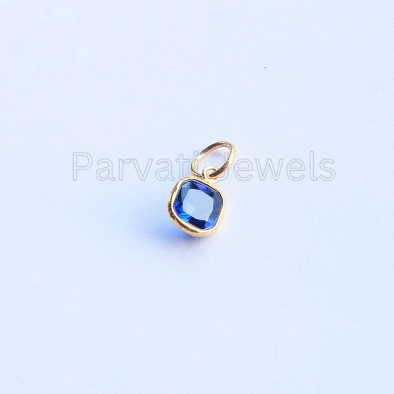 Exquisite Lab-Created Blue Sapphire Charm, 18k Solid Gold Charm, Gold Sapphire Charm, Gold Charm, Handmade Gold Charm, Gift for Her