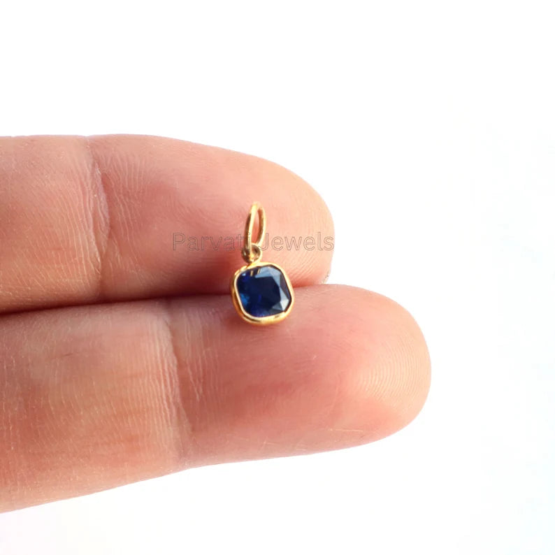 Exquisite Lab-Created Blue Sapphire Charm, 18k Solid Gold Charm, Gold Sapphire Charm, Gold Charm, Handmade Gold Charm, Gift for Her