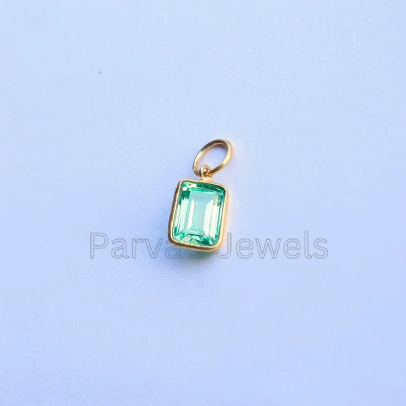 Exquisite Lab Created Peridot Charm, 18k Solid Gold Charm, Gold Jewelry, Gold Charm, Charm Necklace, Handmade Gold Charm, Gift for Her 4x6
