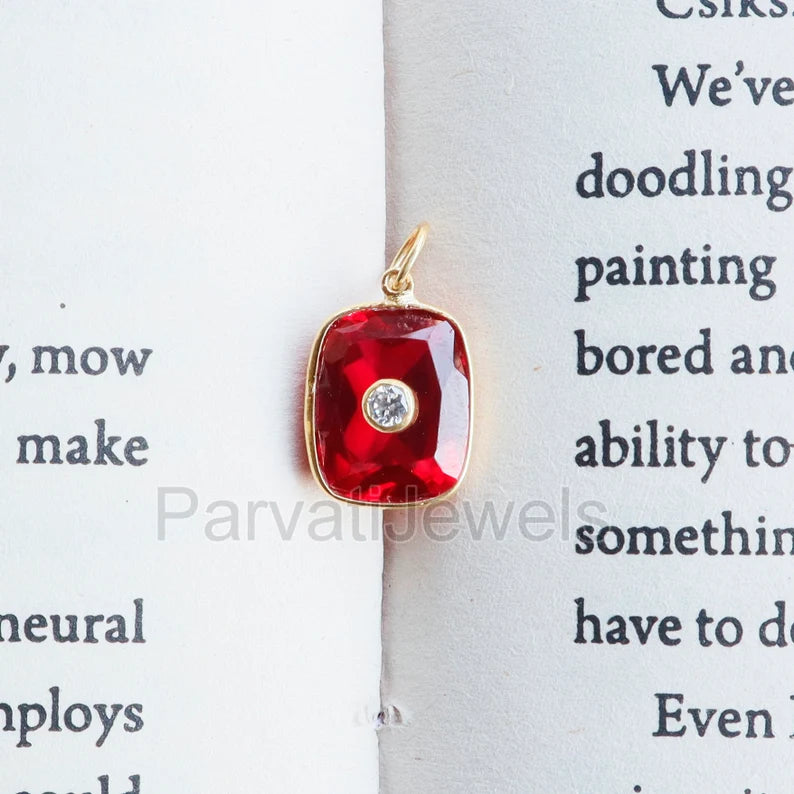 Exquisite Ruby and Moissanite Charm, 18k Solid Gold Charm, Multistone Charm, Gold Charm, Charm Pendant, Handmade Gold Charm, Gift for Her