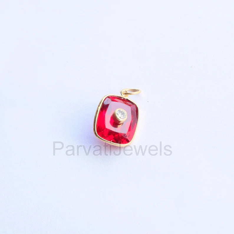 Exquisite Ruby and Moissanite Charm, 18k Solid Gold Charm, Multistone Charm, Gold Charm, Charm Pendant, Handmade Gold Charm, Gift for Her